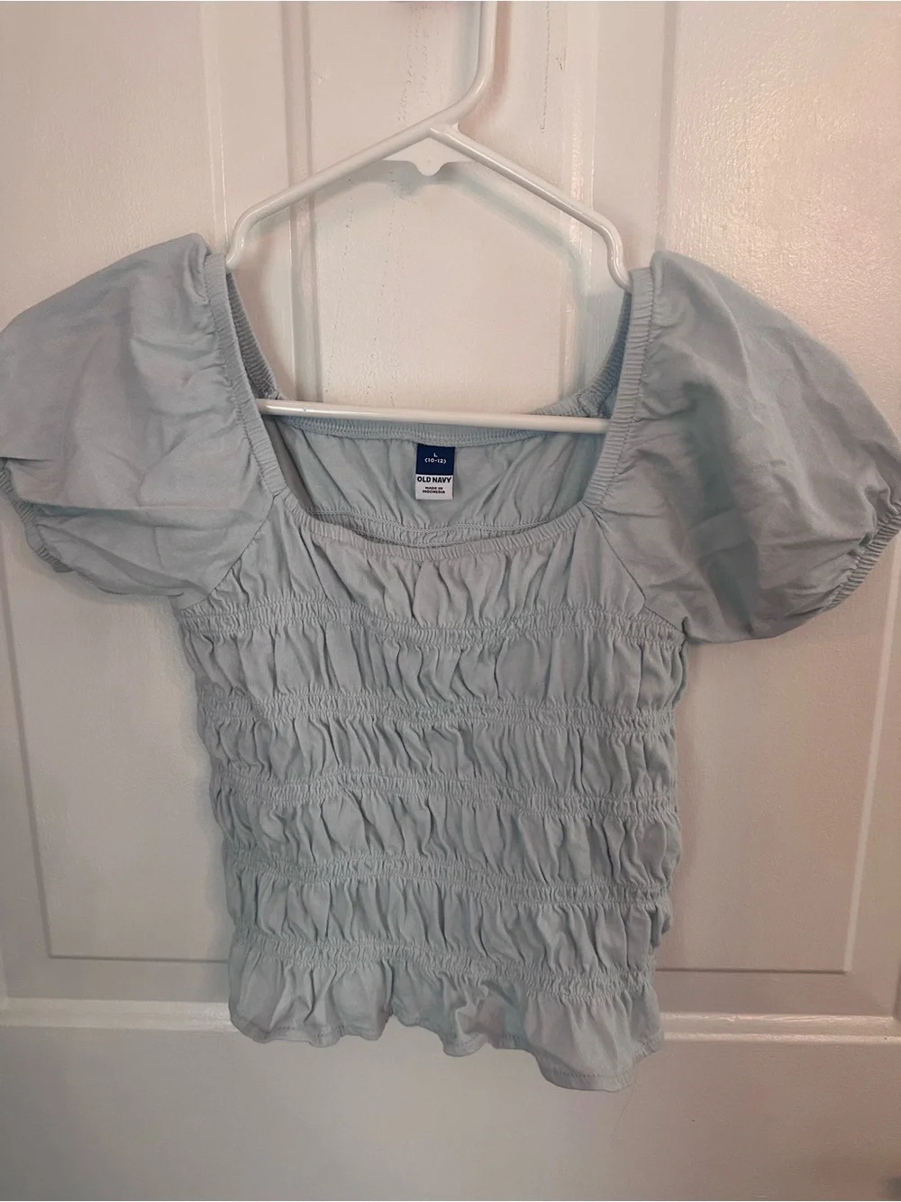 Old Navy Light Blue Smocked Puff Sleeve Square Neck Top